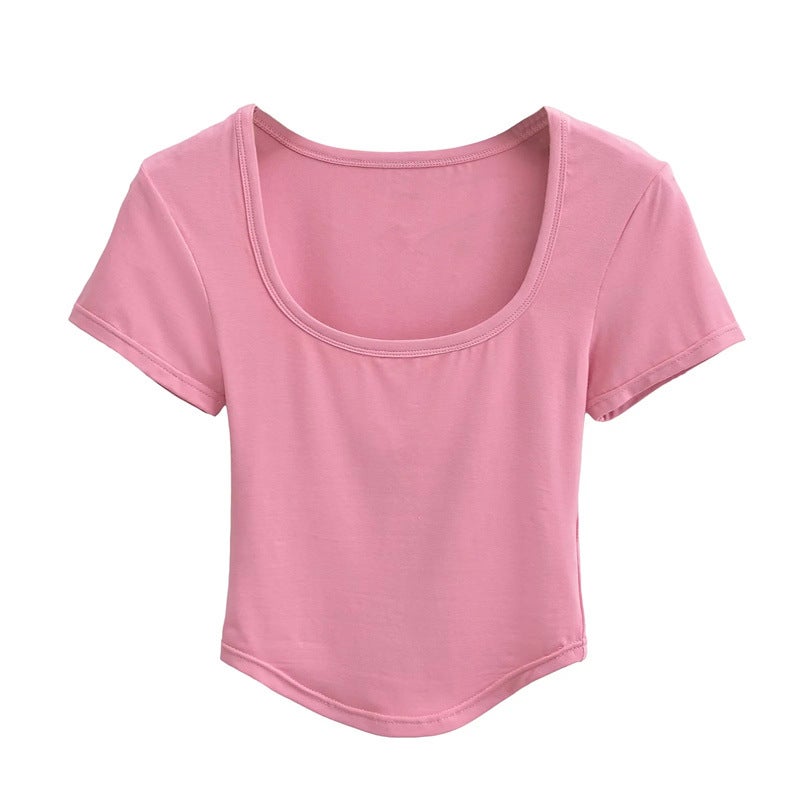 Sweet Cool Spice Girl Mask Sense U-Collar Shoulder Short-Sleeved T-Shirt Slim-Fit Slimming Base Inner Short Top - Image 5