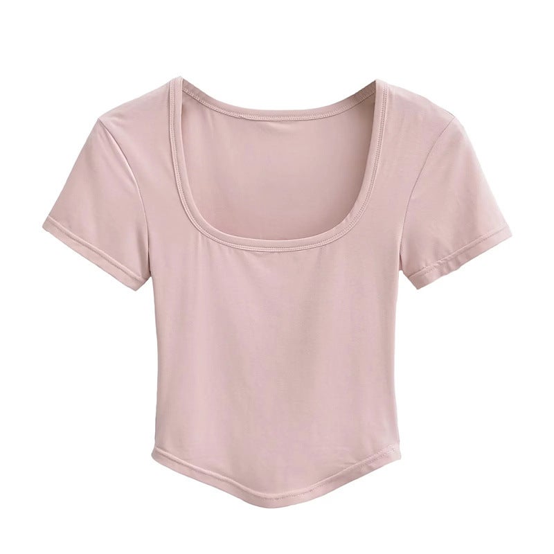 Sweet Cool Spice Girl Mask Sense U-Collar Shoulder Short-Sleeved T-Shirt Slim-Fit Slimming Base Inner Short Top - Image 4