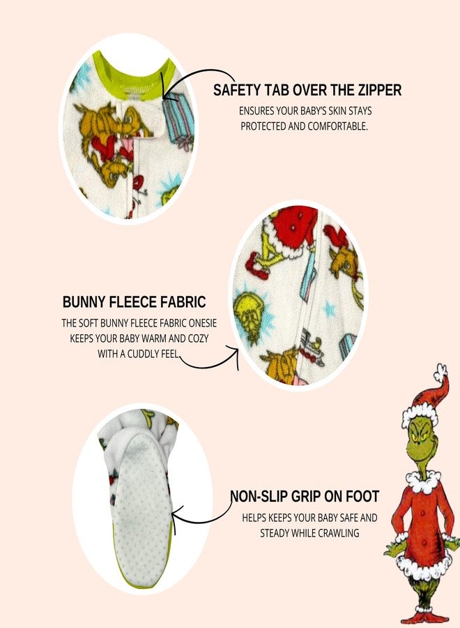 Dr. Seuss The Grinch Baby Pajamas Onesie - Zip-Up Sleeper Soft Sleep and Play Outfit - Newborn Girls & Baby Boy's Pajamas, 0-9 Months - Image 3