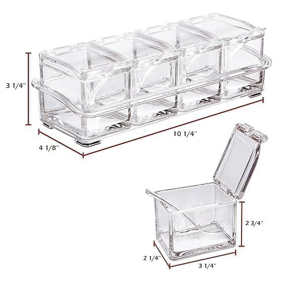 CREDSY Seasoning Acrylic Box 4 Grid Crystal Spice Rack Box Tray with 4 Acrylic Spoons Transparent Spice Box Case Set Masala Storage Box Container Organizers Jars - Image 3