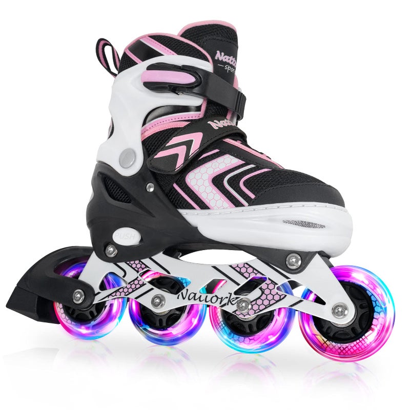 Nattork Adjustable Inline Skates for Kids with Full Light Up WheelsOutdoor Indoor Illuminating Roller Skates for Boys and Girls
