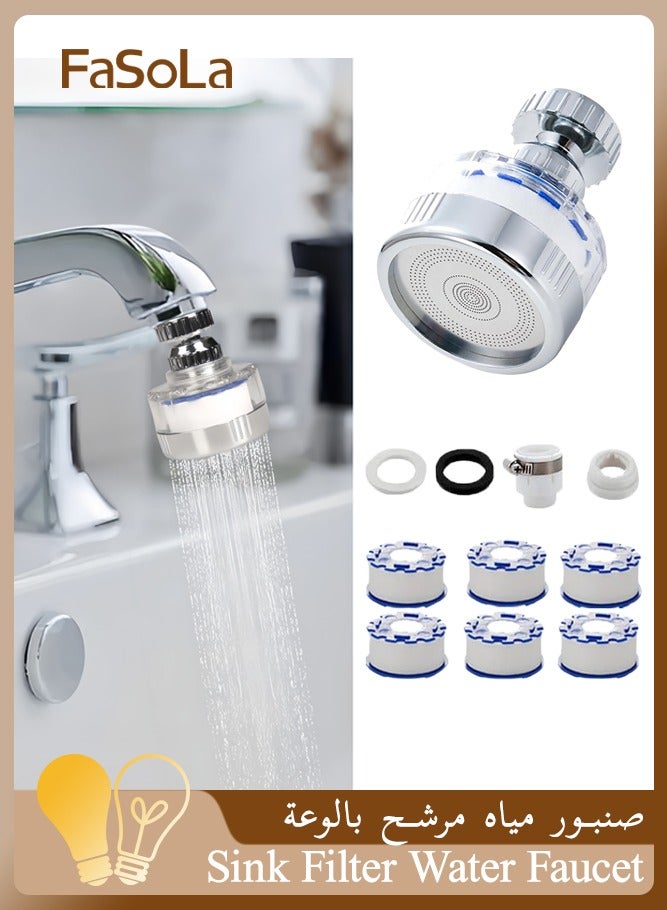 Fasola Sink Filter Water Faucet, Universal 360 Degree Rotating Sink Filter with 1 Multi-purpose Connector 6 Filter Cartridges Suitable, Kitchen Faucet Water Filter for Home Kitchen Bathroom - Image 1