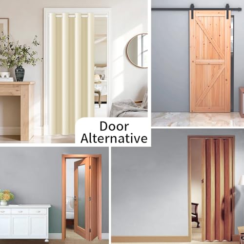 Vatge Magnetic Door Curtain with Rod - W52 x L76, 1 Panel, Light Beige, Door Curtain for Doorways, Room Divider for Kitchen - Image 3