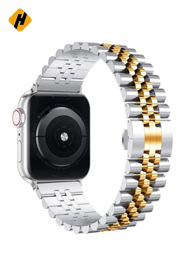 HuHa Compatible with Apple Watch Band 44mm 42mm 40mm 38mm Stainless Steel Heavy Band with Butterfly Folding Clasp Link Bracelet  - Image 1