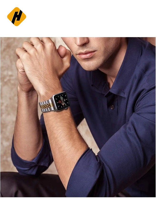 HuHa Compatible with Apple Watch Band 44mm 42mm 40mm 38mm Stainless Steel Heavy Band with Butterfly Folding Clasp Link Bracelet  - Image 5