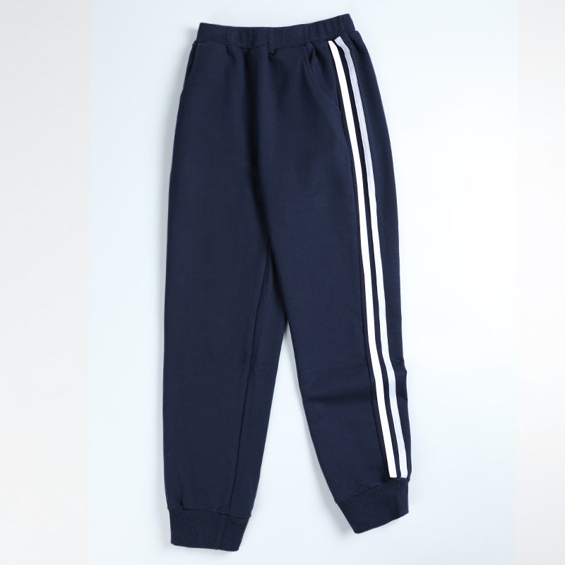 Children'S Wear School Pants Dark Blue Leg-Tied Sports Pants Boys' And Girls' Class Pants Large Children'S Students Fleece-Lined Guard Pants - Image 2