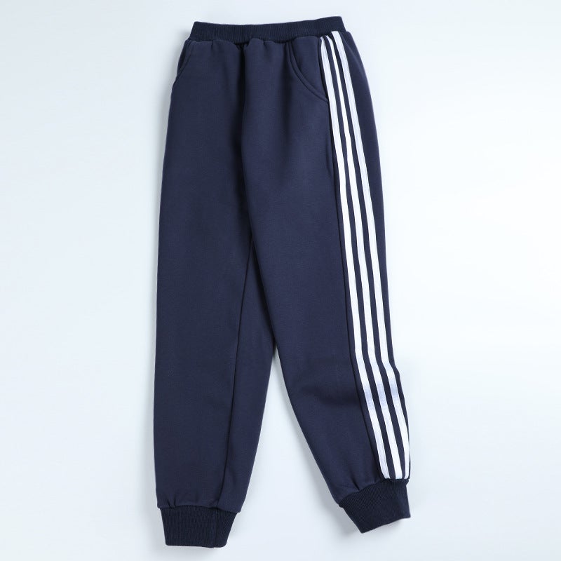 Children'S Wear School Pants Dark Blue Leg-Tied Sports Pants Boys' And Girls' Class Pants Large Children'S Students Fleece-Lined Guard Pants - Image 4