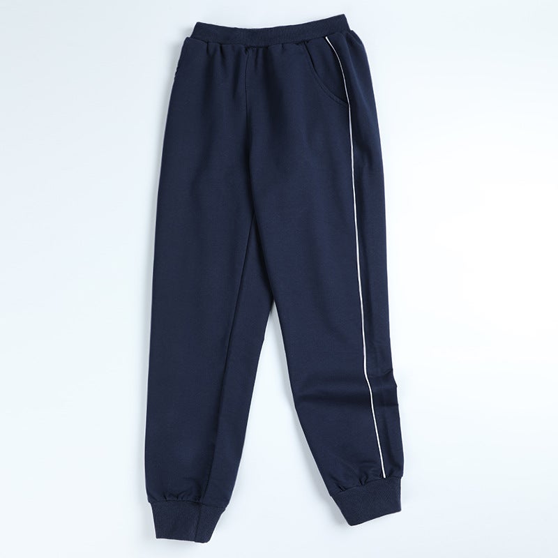 Children'S Wear School Pants Dark Blue Leg-Tied Sports Pants Boys' And Girls' Class Pants Large Children'S Students Fleece-Lined Guard Pants - Image 3