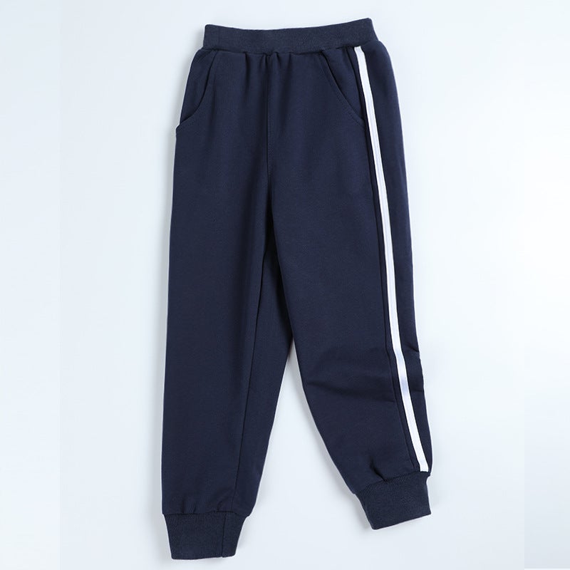 Children'S Wear School Pants Dark Blue Leg-Tied Sports Pants Boys' And Girls' Class Pants Large Children'S Students Fleece-Lined Guard Pants - Image 5