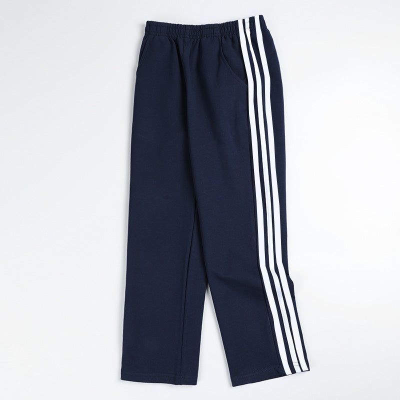 Children'S Wear School Pants Dark Blue Leg-Tied Sports Pants Boys' And Girls' Class Pants Large Children'S Students Fleece-Lined Guard Pants - Image 1