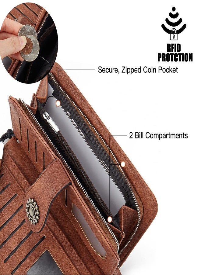 BROMEN Leather Wallets for Women RFID Blocking Large Capacity Credit Card Holder Clutch Purse Wristlet Beige Brown - Image 4