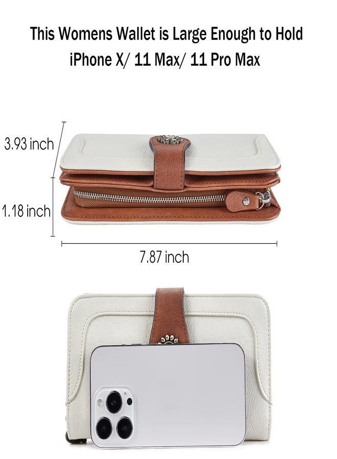 BROMEN Leather Wallets for Women RFID Blocking Large Capacity Credit Card Holder Clutch Purse Wristlet Beige Brown - Image 3