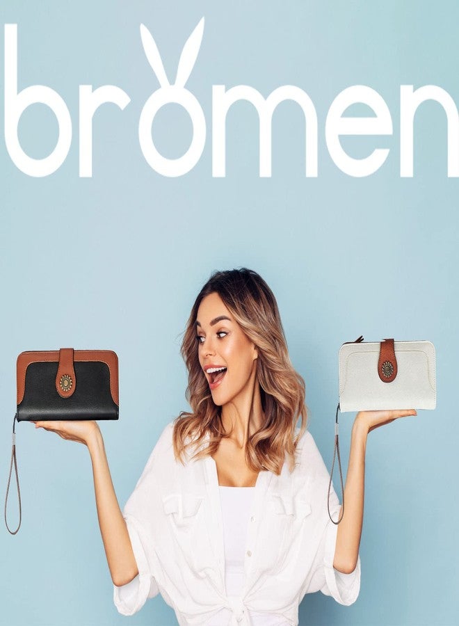 BROMEN Leather Wallets for Women RFID Blocking Large Capacity Credit Card Holder Clutch Purse Wristlet Beige Brown - Image 2