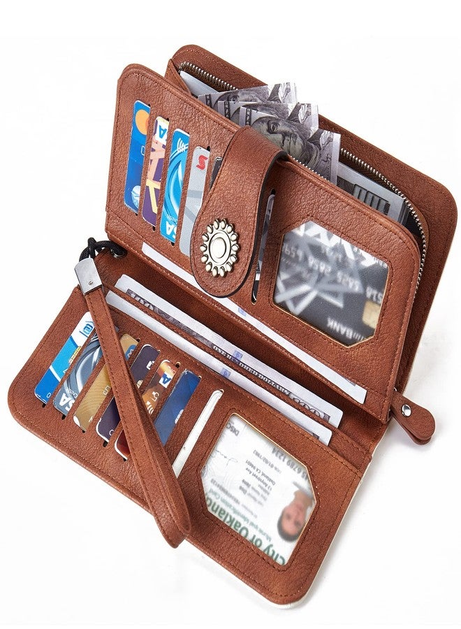 BROMEN Leather Wallets for Women RFID Blocking Large Capacity Credit Card Holder Clutch Purse Wristlet Beige Brown - Image 5