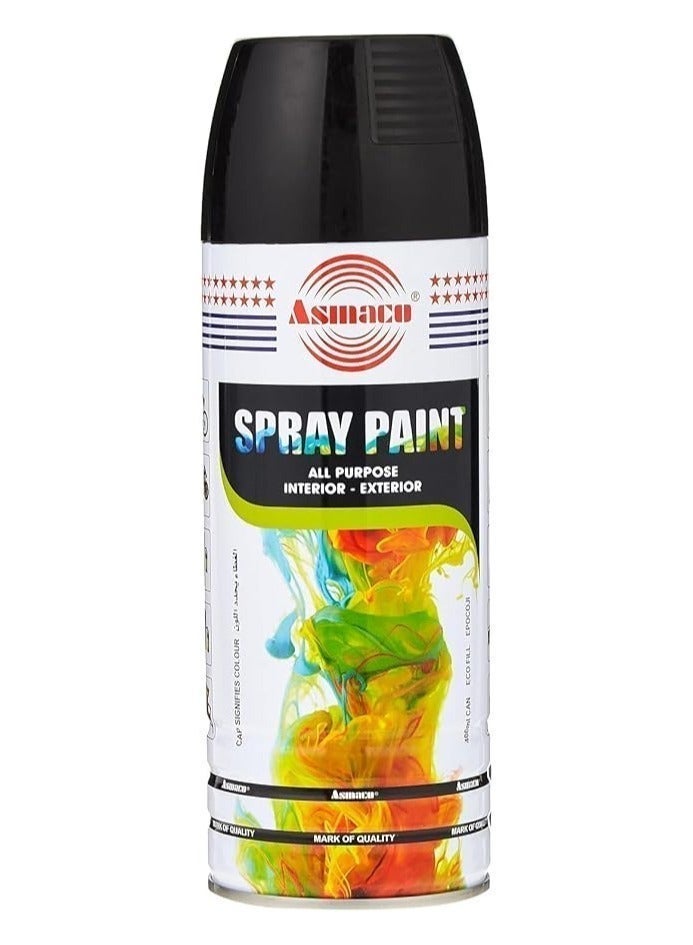 ASMACO Acrylic Spray Paint Black 400ml, Quick-Drying Multipurpose Aerosol Paint for Metal, Wood and Plastic - Image 1