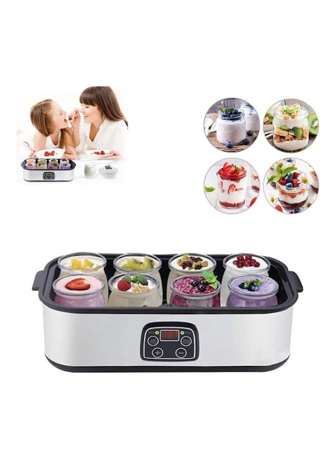 صانعة زبادي كهربائية رقمية بقدرة ‎25 واط‎ – سعة 1400 مل – 8 أكواب زجاجية بغطاء – تحكم بدرجة الحرارة والوقت – لتحضير الزبادي الصحي في المنزل - Image 1