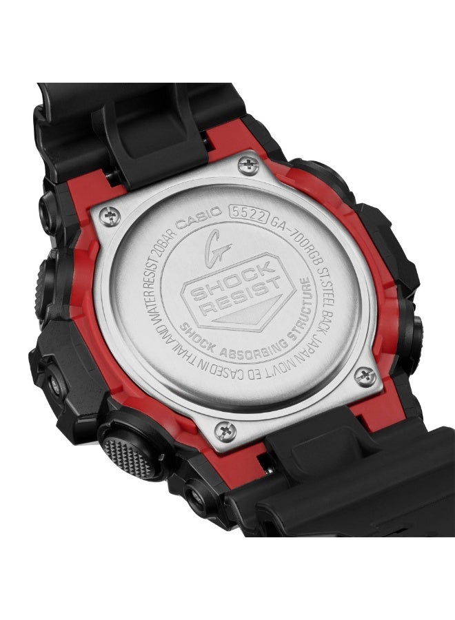 كاسيو ساعة كاسيو G-SHOCK GA-700RGB-1ADR للرجال بعرض تناظري ورقمي، مقاومة للصدمات، مقاومة للماء حتى 200 متر، سوار ريزن أسود بلمسات حمراء وخضراء - Image 5