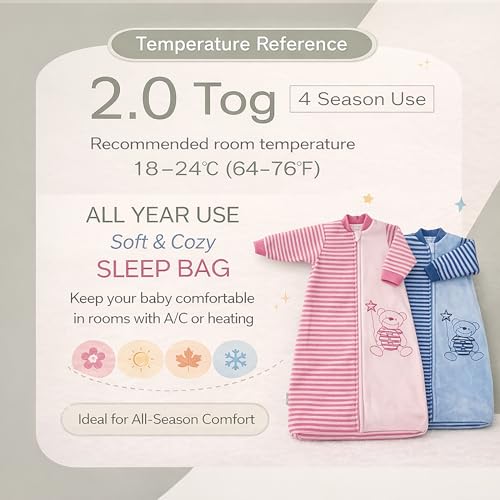 BLOOMSTAR Toddler Sleep Sack Long Sleeves (3-5T), Velvet 1.6-1.8 Tog Wearable Blanket with Arms – Soft, Cozy Baby Sleeping Bag for Spring & Fall, Extra Long for Active Toddlers - Image 4