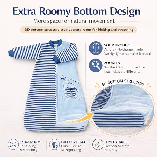 BLOOMSTAR Toddler Sleep Sack Long Sleeves (3-5T), Velvet 1.6-1.8 Tog Wearable Blanket with Arms – Soft, Cozy Baby Sleeping Bag for Spring & Fall, Extra Long for Active Toddlers - Image 2
