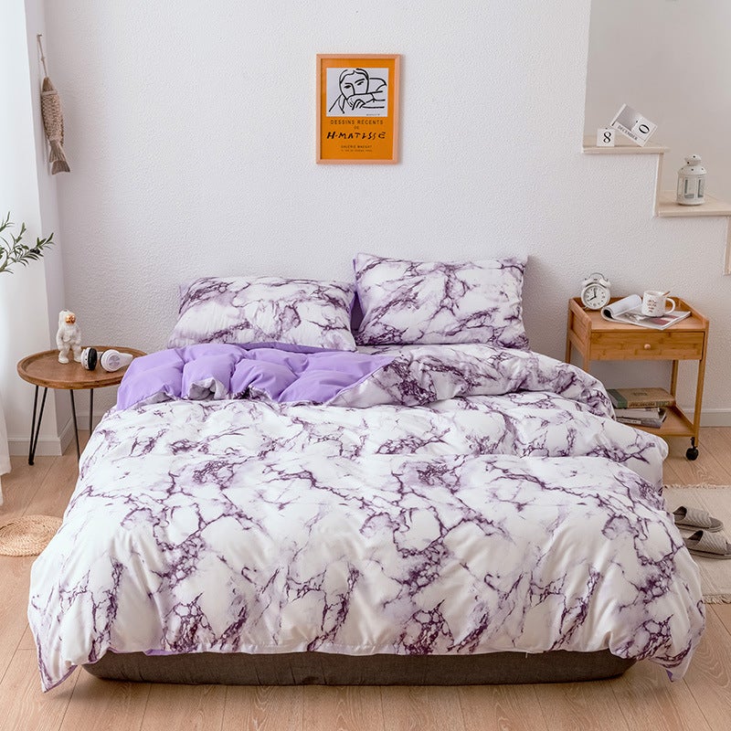 Wish Bedding Marble Pattern Plain Printed Quilt Cover Sheet Three Four Piece Set - Image 4