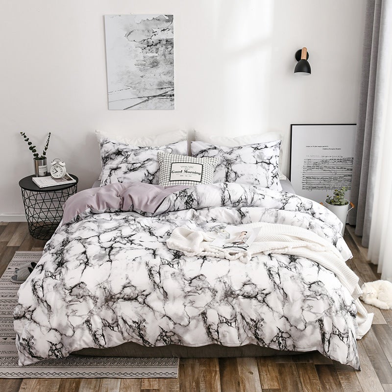 Wish Bedding Marble Pattern Plain Printed Quilt Cover Sheet Three Four Piece Set - Image 2