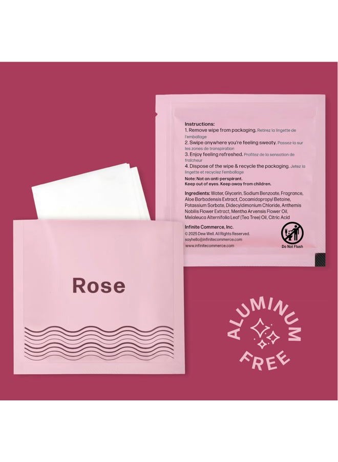 Dew Well Deodorant Wipes - A Fresh Start When You're On the Go - Aluminum, Paraben, and Sulfate Free - Rose Scent - 50 Individually Wrapped Wipes - Image 2