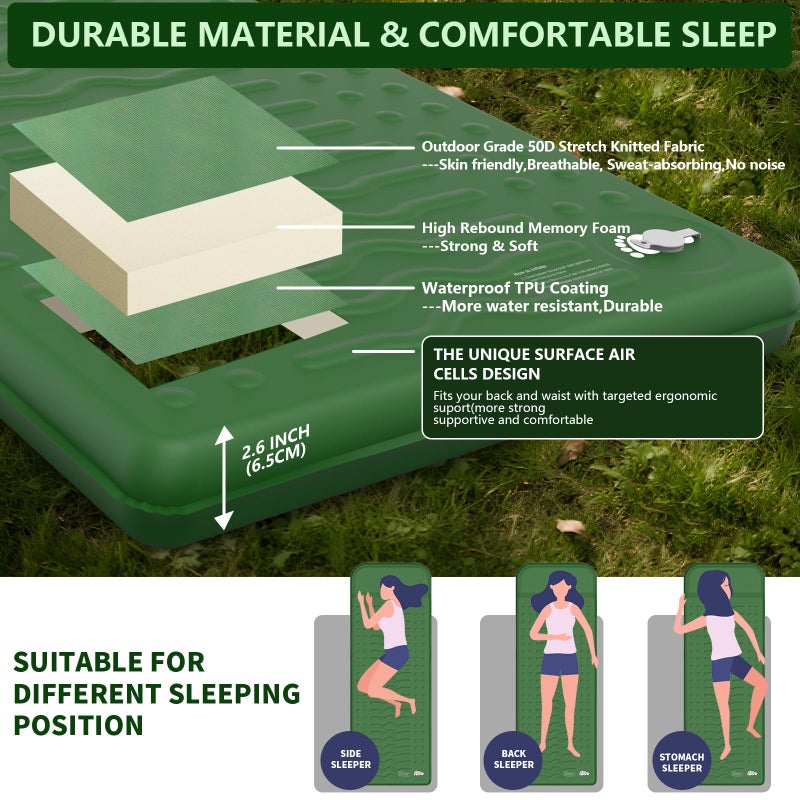 HiiPeak Memory Sleeping Pad, Compact Thick Foam Sleeping Mats with Pillow, 9.5 R-Value Insulated Camping Mattress Pad, Easy Inflate & Deflate, Inflatable Sleep Mat for Backpacking Hiking Car Tent - Image 3