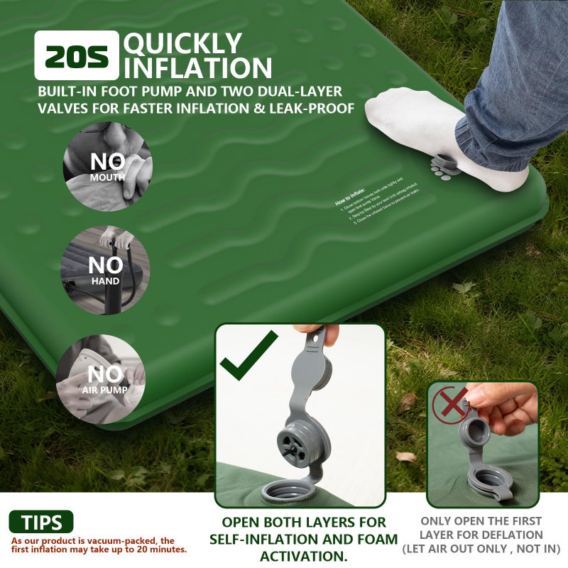 HiiPeak Memory Sleeping Pad, Compact Thick Foam Sleeping Mats with Pillow, 9.5 R-Value Insulated Camping Mattress Pad, Easy Inflate & Deflate, Inflatable Sleep Mat for Backpacking Hiking Car Tent - Image 5