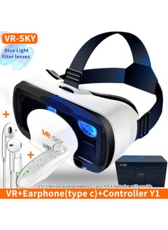 VR Virtual Glasses Game Glasses VR Glasses Private Ar Cinema 3DVR-Color:Sky Earless Blue Light White + Headphones + Y1 White