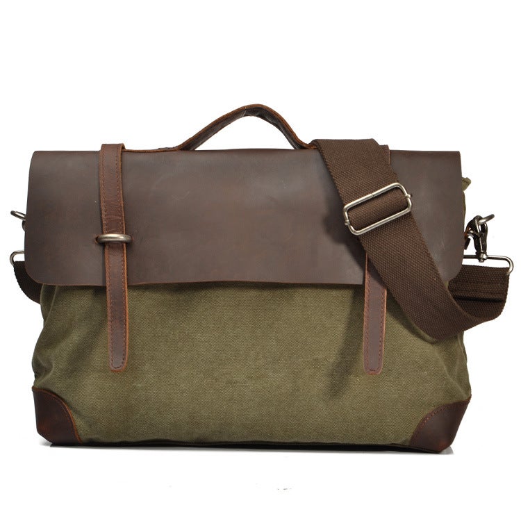 Men'S Cow Leather Crazy Horse Leather Canvas Shoulder Bag Men'S Bag Business Casual Portable Crossbody Bag Briefcase - Image 2