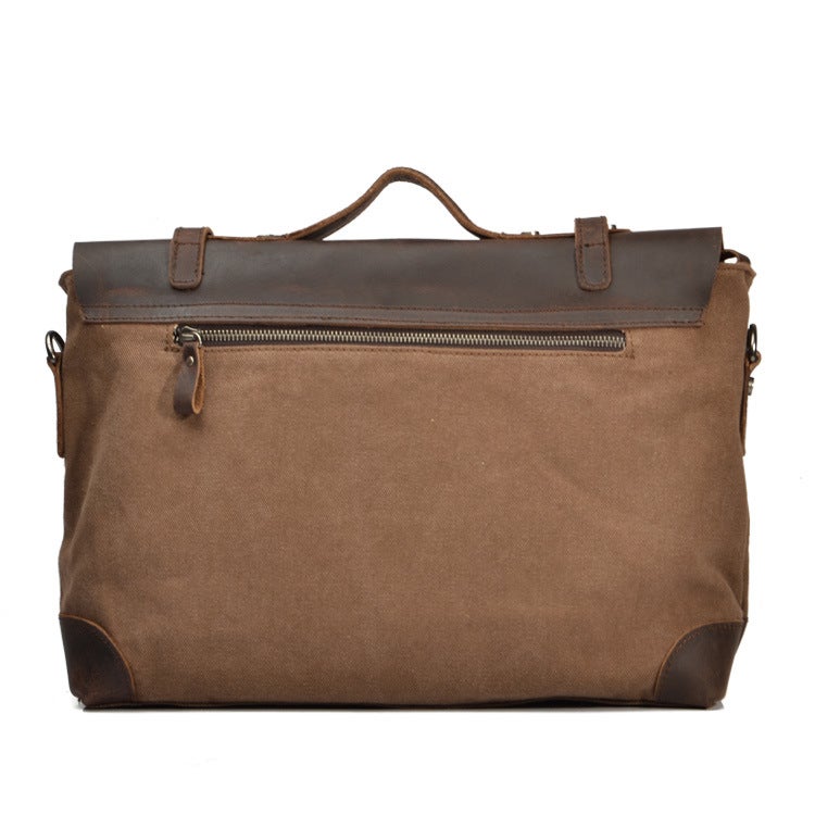 Men'S Cow Leather Crazy Horse Leather Canvas Shoulder Bag Men'S Bag Business Casual Portable Crossbody Bag Briefcase - Image 4
