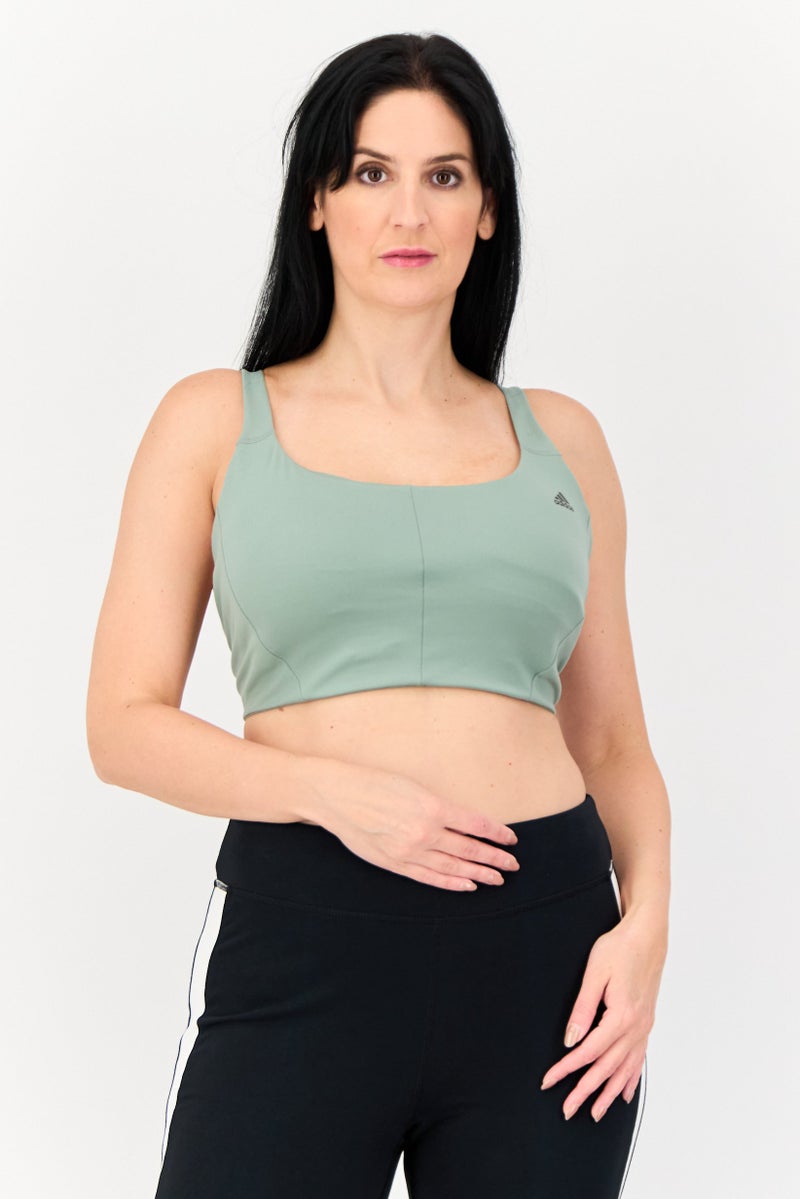 Adidas Women Brand Logo Lightly Padded Sports Bra, Sage Green - Image 1