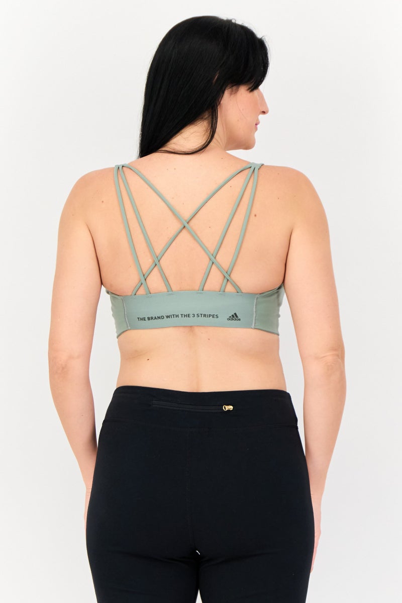 Adidas Women Brand Logo Lightly Padded Sports Bra, Sage Green - Image 4