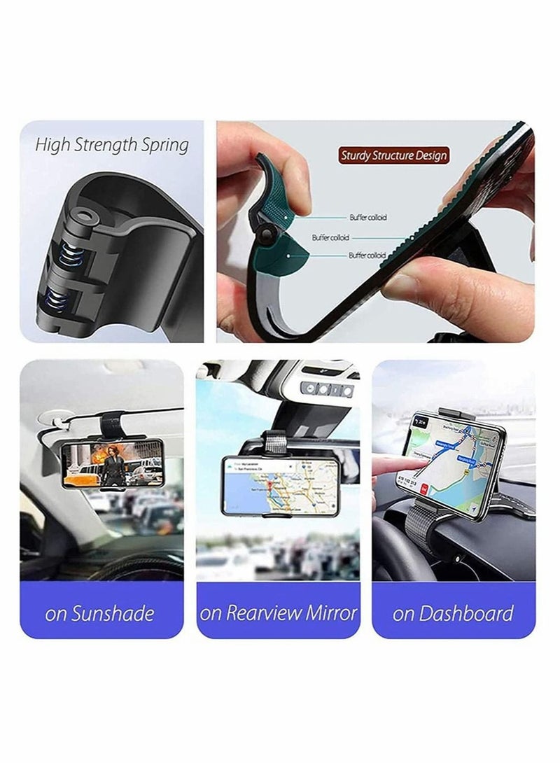 Captaintech Cell Phone Car Holder Upgrade 360 Degree Dashboard Multifunction Phone Holder, Extendable Dashboard Mount Car Phone Cradle for Sun Visor, Sunshade, Rear Mirror - Image 4