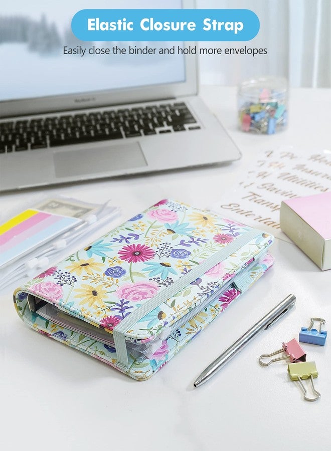 Zreal A6 Budget Binder for Money Saving, PU Leather Budget Planner with 8 Cash Envelopes, Budget Sheets & Rose Gold Category Stickers, Money Organizer for Cash (Blue Flower) - Image 3