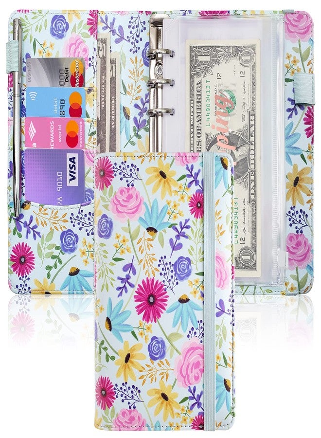 Zreal A6 Budget Binder for Money Saving, PU Leather Budget Planner with 8 Cash Envelopes, Budget Sheets & Rose Gold Category Stickers, Money Organizer for Cash (Blue Flower) - Image 1
