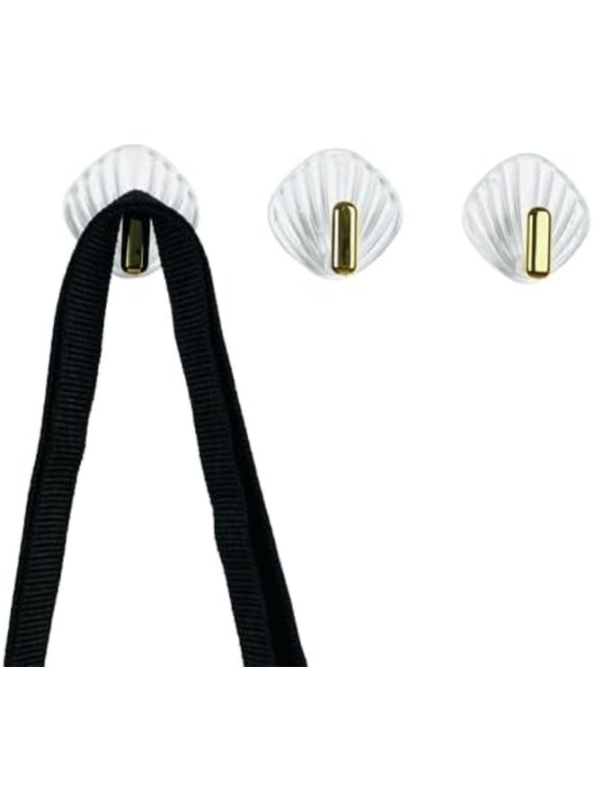 Clear Shell Wall Hooks with Gold Handle, Self-Adhesive, 3-Piece Set for Hanging Clothes and Accessories