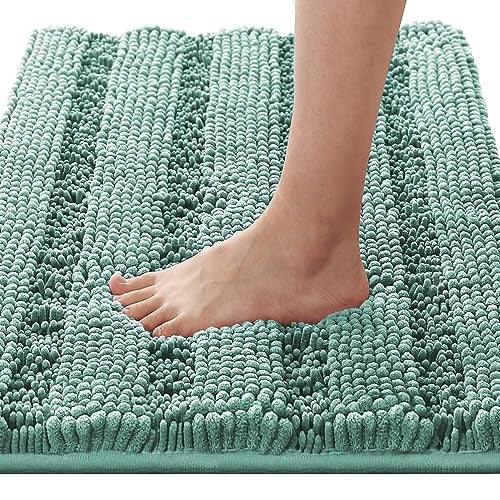 H.VERSAILTEX Bath Rugs for Bathroom Non Slip Bath Mats Extra Thick Chenille Striped Rug 20" x 32" Absorbent Non Skid Fluffy Soft Shaggy Washable Plush Mat for Indoor, Bath Room, Tub - Eggshell Blue - Image 1