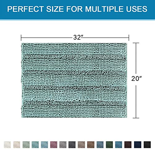 H.VERSAILTEX Bath Rugs for Bathroom Non Slip Bath Mats Extra Thick Chenille Striped Rug 20" x 32" Absorbent Non Skid Fluffy Soft Shaggy Washable Plush Mat for Indoor, Bath Room, Tub - Eggshell Blue - Image 5