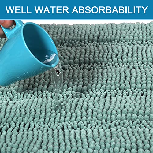 H.VERSAILTEX Bath Rugs for Bathroom Non Slip Bath Mats Extra Thick Chenille Striped Rug 20" x 32" Absorbent Non Skid Fluffy Soft Shaggy Washable Plush Mat for Indoor, Bath Room, Tub - Eggshell Blue - Image 4