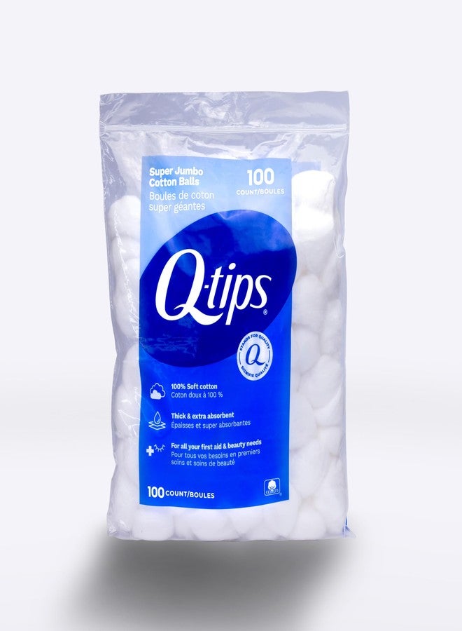 Q-tips Super Jumbo Cotton Balls for Beauty, First Aid and Baby Care, 100% Thick Cotton, 100 Count - Image 1