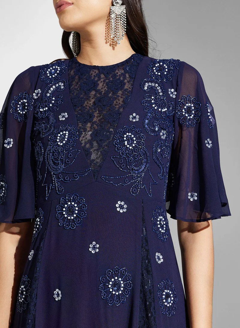 Frock and Frill Embroidered Chiffon Dress
