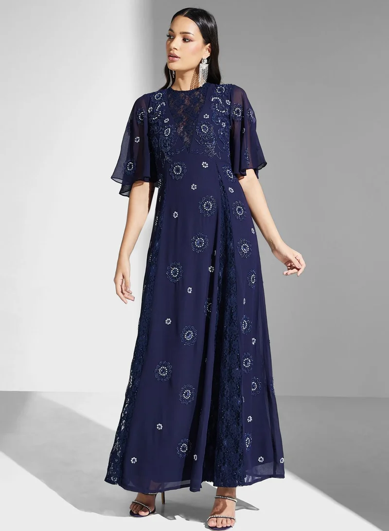 Frock and Frill Embroidered Chiffon Dress
