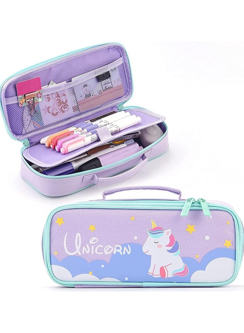 عام حافظة أقلام، حافظة قلم يونيكورن جذابة، سعة متوسطة محمولة ومتعددة الوظائف مع أقسام للفتيات الصغيرات والأطفال والمراهقين - Image 1
