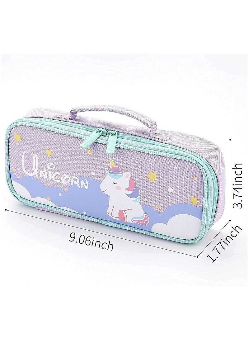 عام حافظة أقلام، حافظة قلم يونيكورن جذابة، سعة متوسطة محمولة ومتعددة الوظائف مع أقسام للفتيات الصغيرات والأطفال والمراهقين - Image 3