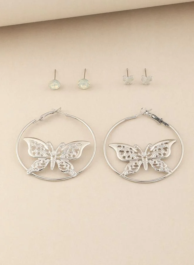 Take Two Set of 3 -  Butterfly Hoop and Stud Earrings
