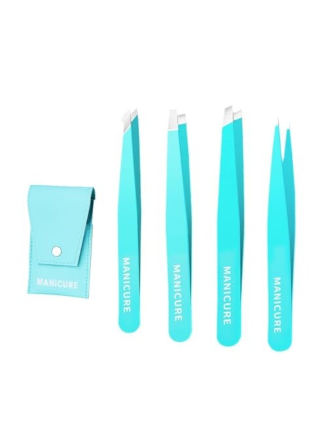 Generic Professional precision tweezer set (4pcs), stainless steel facial hair removal, for women and men, eyebrow and ingrown hair removal, sharp needle nose point for plucking blackheads  - Image 1