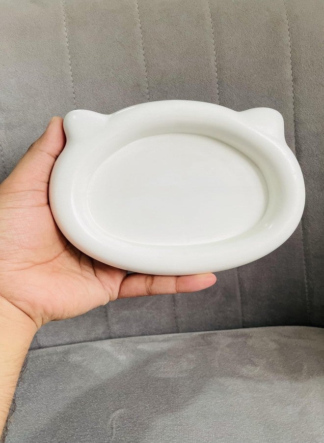 TREETRUNK® Cute Cat Trinket Dish Tray | Kitty Catch All Keys Tray | Jewellery Organizer | Ring Holder Tray Bowl | Tray for Candles | Cat Lover Gift for Women(15.5×13.2×2.2cm) (Off White) (White) - Image 3