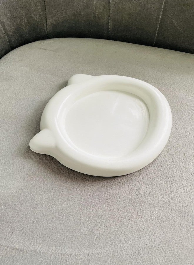 TREETRUNK® Cute Cat Trinket Dish Tray | Kitty Catch All Keys Tray | Jewellery Organizer | Ring Holder Tray Bowl | Tray for Candles | Cat Lover Gift for Women(15.5×13.2×2.2cm) (Off White) (White) - Image 2