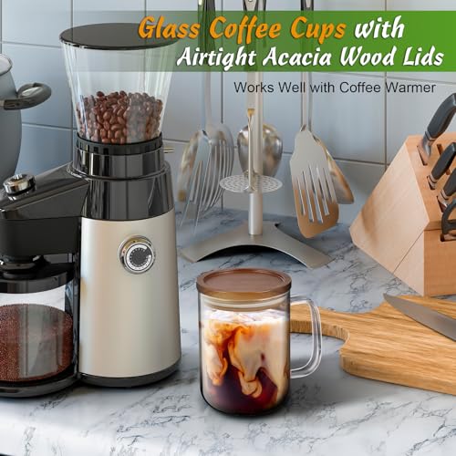 DRASTAR Glass Coffee Mugs, 20 oz Clear Coffee Cups, Coffee Mug with Acacia Wood Lid, Tea Glass Cups with Handles, Large Coffee Mug Set of 2, Glass Coffee Cups for Latte, Espresso, Tea - Image 5
